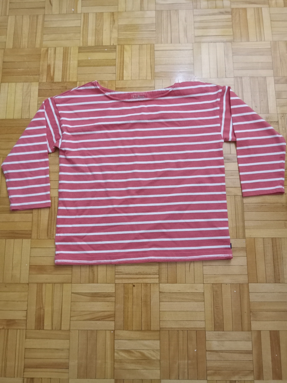 L.L. Bean Coral and White Striped Long-Sleeve Top